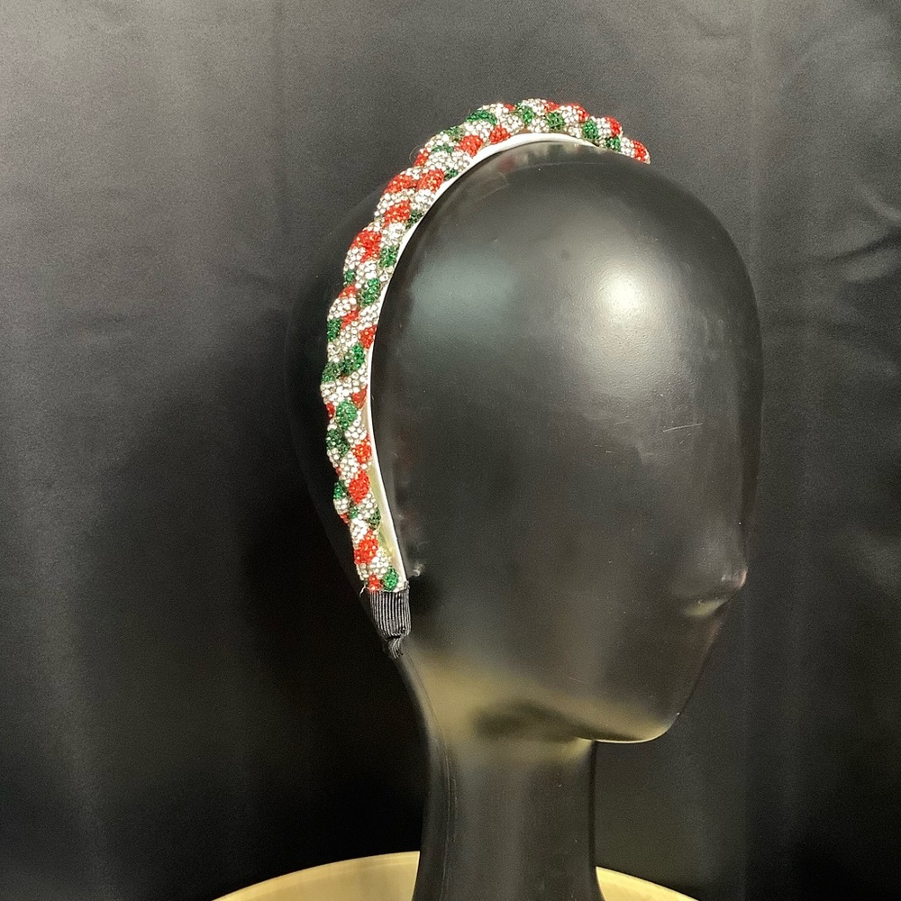 Festive rated beaded, headband, red, green and white holiday sparkle